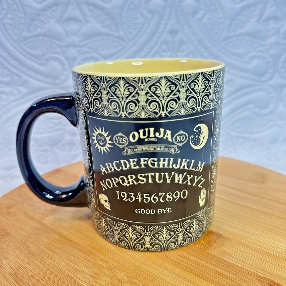 Parker Brothers Jumbo Ouija Board Coffee Mug Cup Mystifying Oracle Black Ceramic